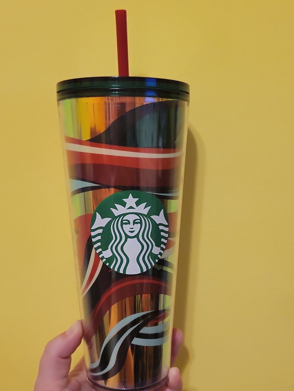 Starbucks Multicolor Iridescent Swirl Tumbler with Red Straw